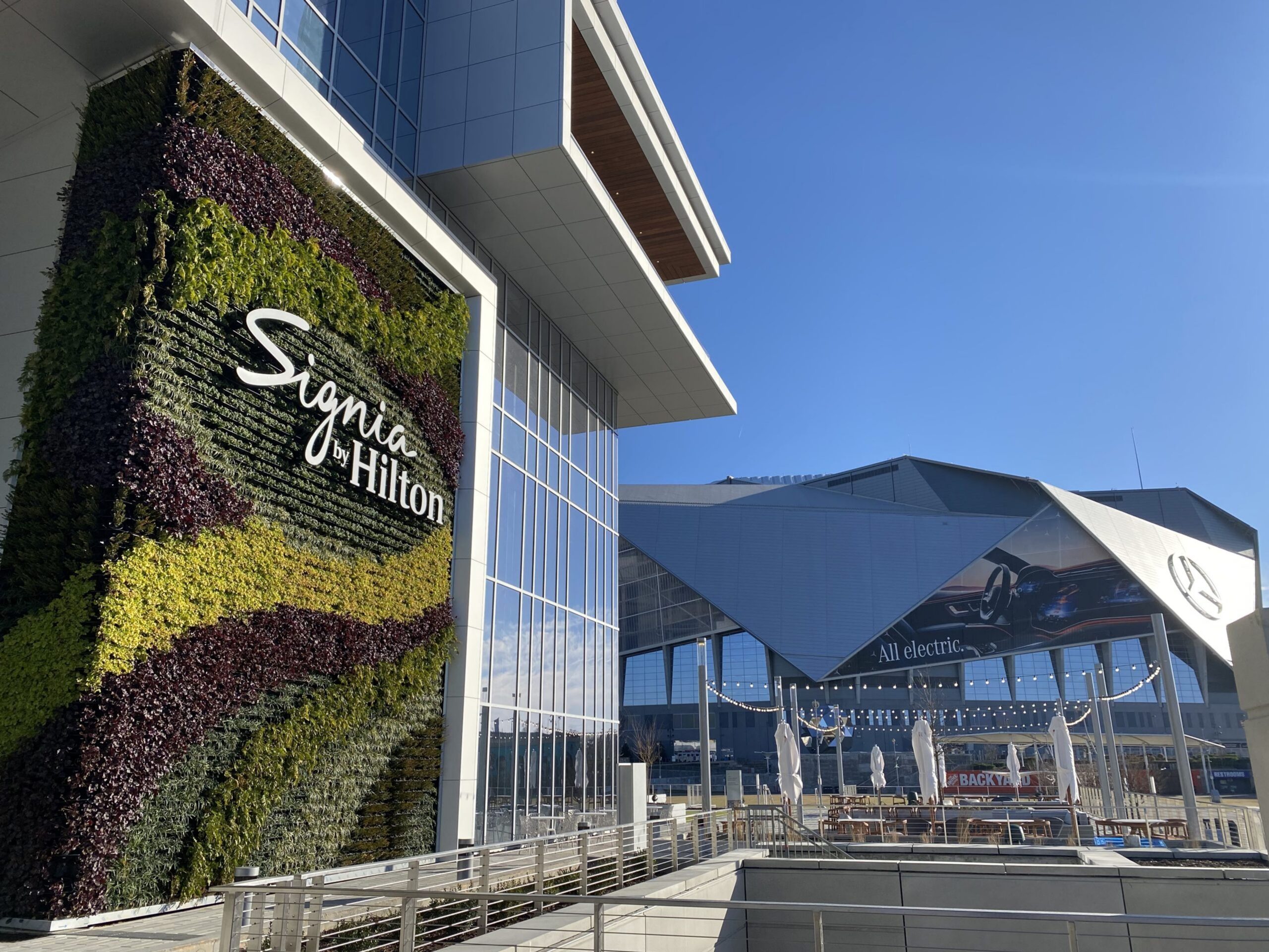 Signia by Hilton exterior beside Mercedes-Benz Stadium