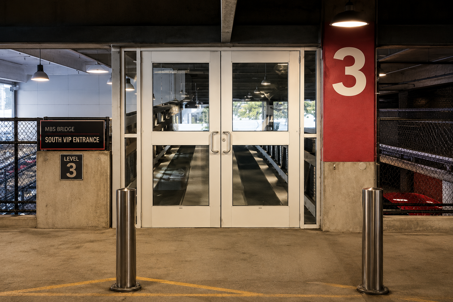 Level 3 entrance to the MBS Bridge connecting the Silver Deck to Mercedes-Benz Stadium