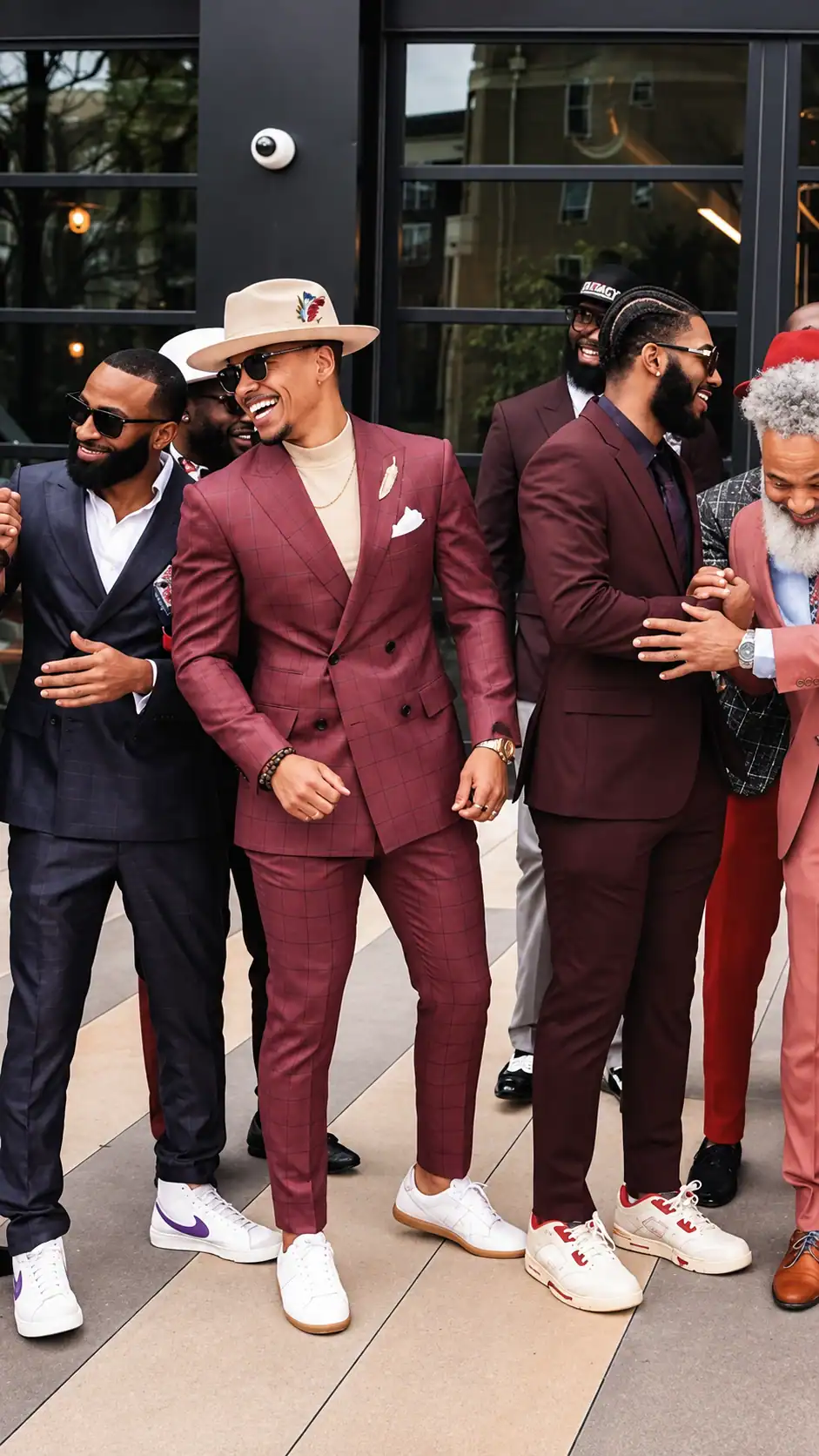 Elevated suit styled with sneakers, outfit inspiration 1
