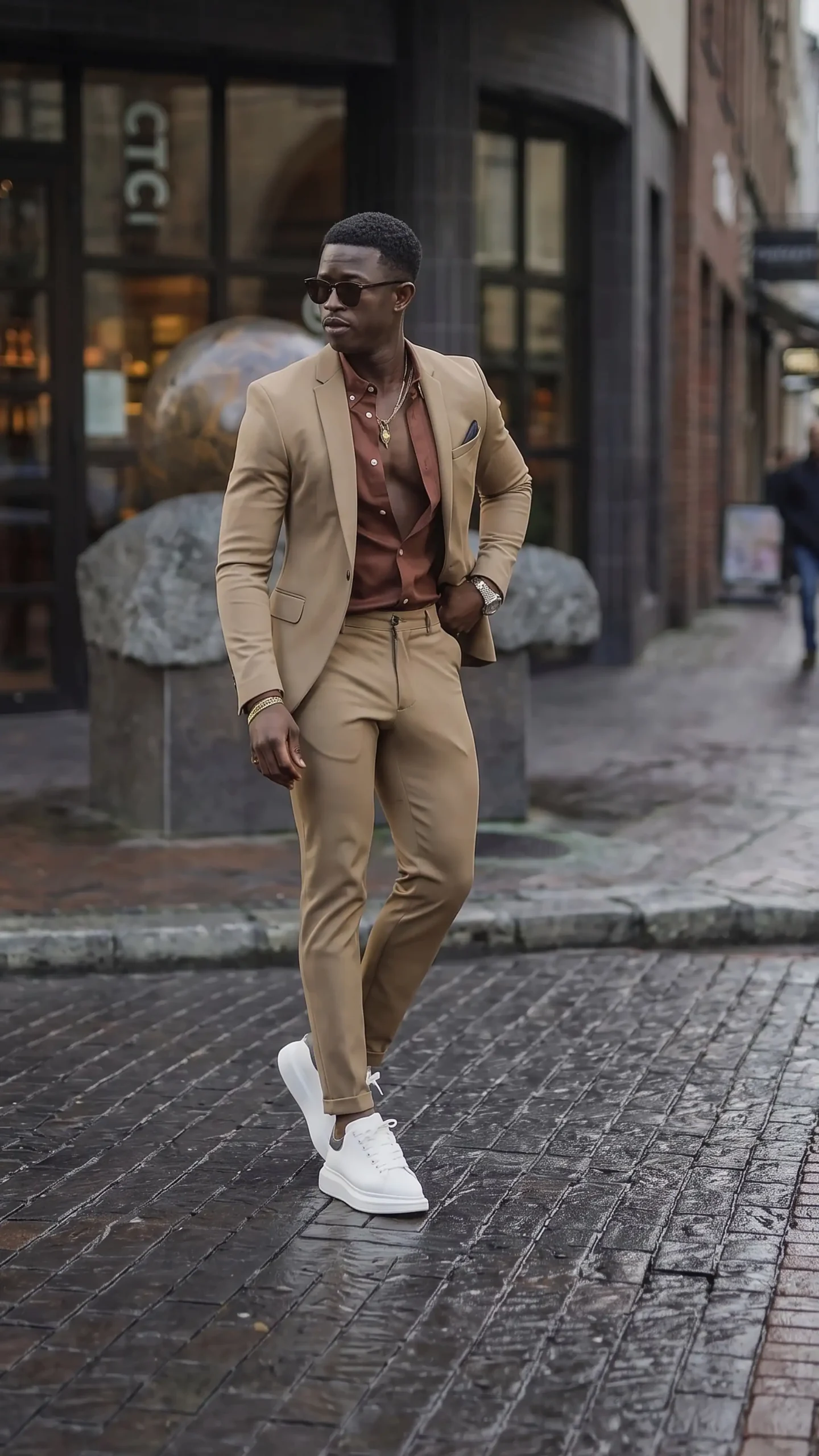 Elevated suit styled with sneakers, outfit inspiration 3