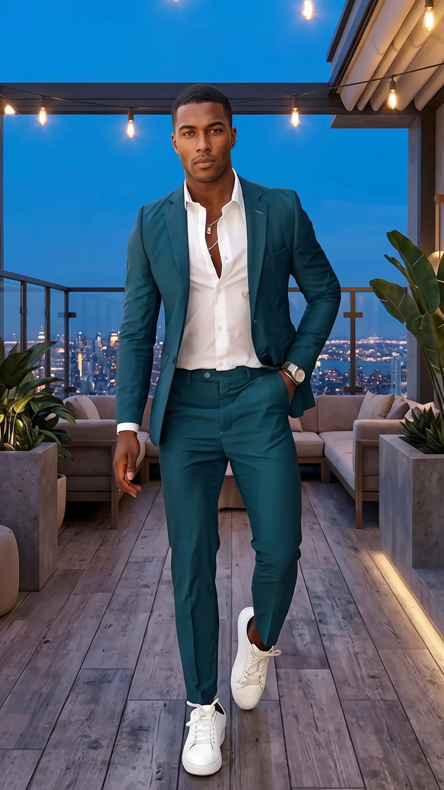 Elevated suit styled with sneakers, outfit inspiration 4