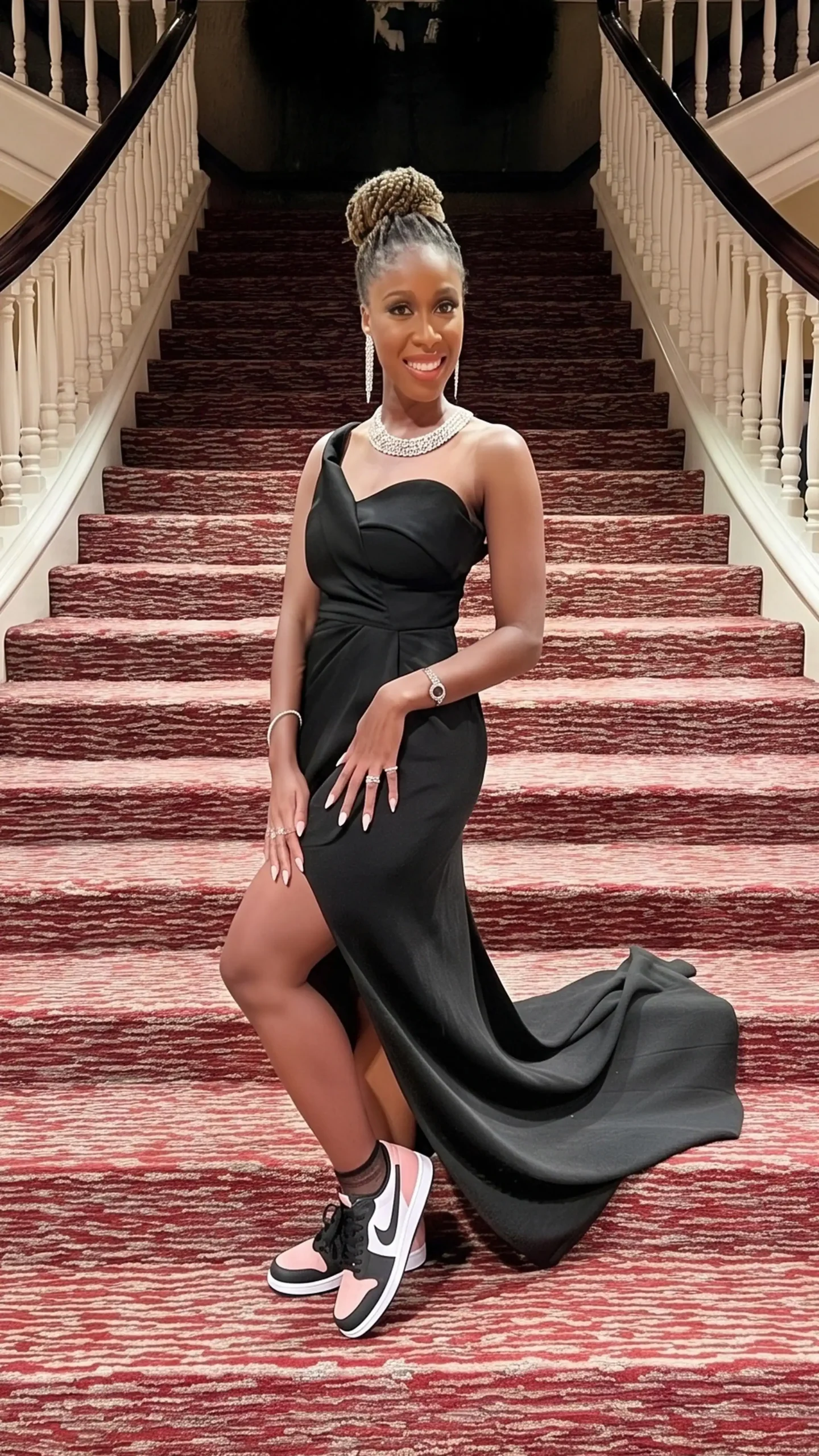 Formal dress styled with sneakers, outfit inspiration 2